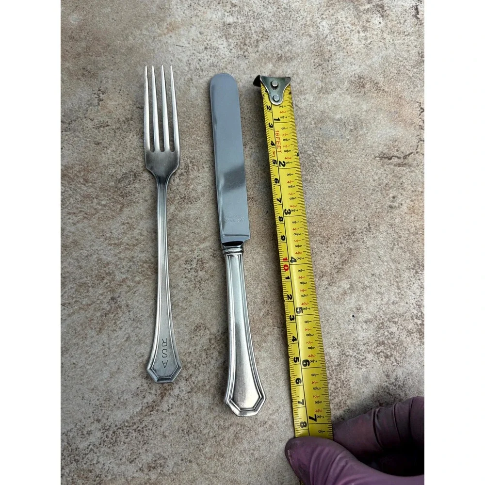 Reed & Barton Pointed Antique Silver Knife and Fork Set Monogram ASR